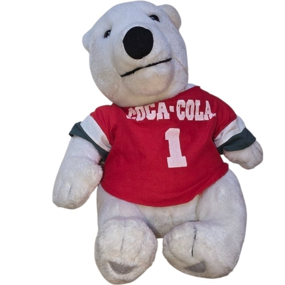 Vintage Coca Cola Bear Plush Play by Play Hockey Jersey Number 1 Fan Promotional